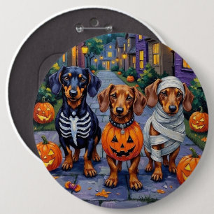 Bóton Redondo 15.24cm Cães Dachshund fazendo 'doce ou travessura' no Hal