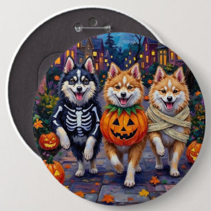 Bóton Redondo 15.24cm Cães Esquimós Americanos no Halloween