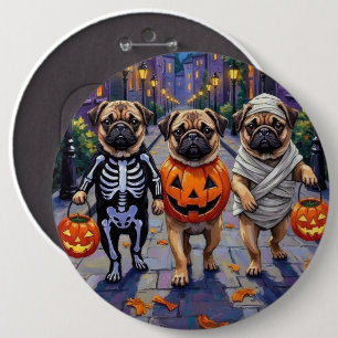 Bóton Redondo 15.24cm Cães Pug Trick-or-Tratando em Figurinos de Hallowe