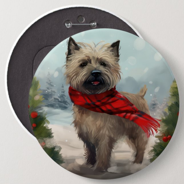 Bóton Redondo 15.24cm Cairn Terrier Dog no Natal da Neve (Frente & Verso)