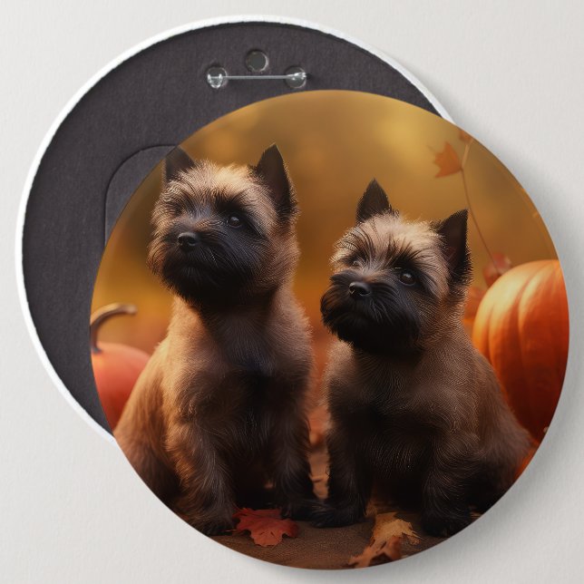 Bóton Redondo 15.24cm Cairn Terrier Puppy Autumn Delight Pumpkin (Frente & Verso)