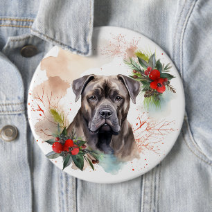 Bóton Redondo 15.24cm Cane Corso Grinalda de Natal Cachorro Festivo