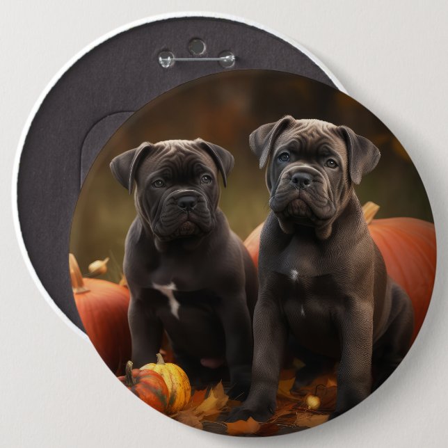 Bóton Redondo 15.24cm Cane Corso Puppy Autumn Delight Pumpkin (Frente & Verso)