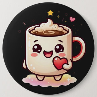 Bóton Redondo 15.24cm Caneca de Chocolate Quente Kawaii Fofa com Ilustra