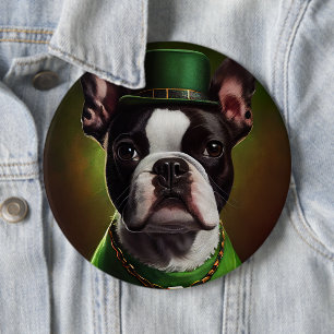 Bóton Redondo 15.24cm Cão Boston Terrier vestido para o Dia de São Patrí