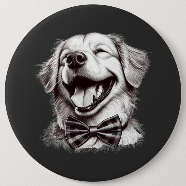 Bóton Redondo 15.24cm cão com arco de gravata rindo (Frente)