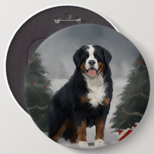 Bóton Redondo 15.24cm Cão de Montanha Bernês na neve de Natal