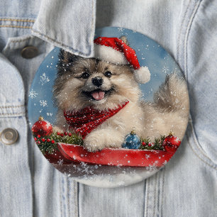 Bóton Redondo 15.24cm Cão Keeshond em Trenó Deixe Nevar Natal