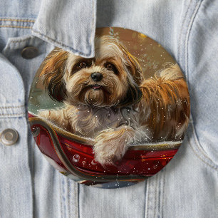Bóton Redondo 15.24cm Cão Lhasa Apso Natal Festivo