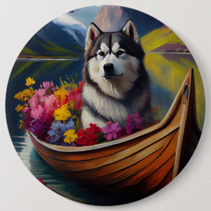 Bóton Redondo 15.24cm Cão Malamute do Alasca em Paddle: Uma Aventura Cên
