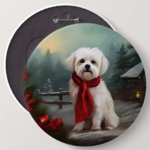 Bóton Redondo 15.24cm Cão Maltês na Neve Natal