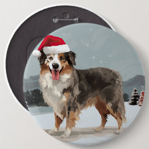Bóton Redondo 15.24cm Cão Pastor Australiano na Neve de Natal