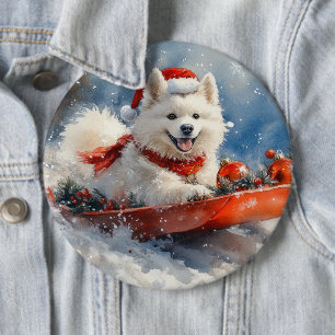 Bóton Redondo 15.24cm Cão Samoyed no Trenó Deixe Nevar Natal