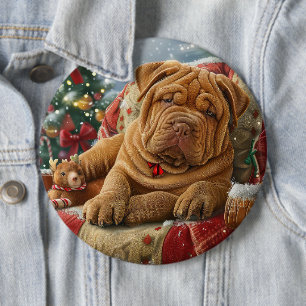 Bóton Redondo 15.24cm Cão Shar Pei Natal Festivo