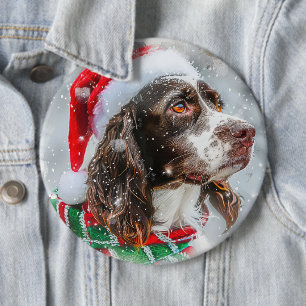 Bóton Redondo 15.24cm Cão Springer Spaniel Natal Festivo