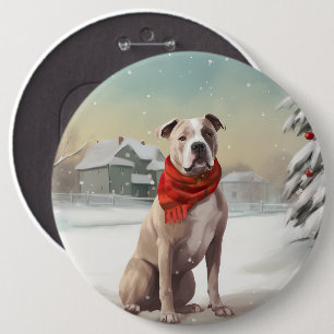 Bóton Redondo 15.24cm Cão Staffordshire Americano no Natal com Neve