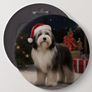 Bóton Redondo 15.24cm Cão Terrier Tibetano na neve Natal