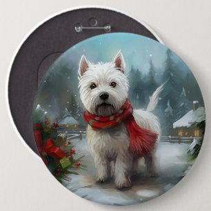 Bóton Redondo 15.24cm Cão Terrier West Highland White na Neve Natal