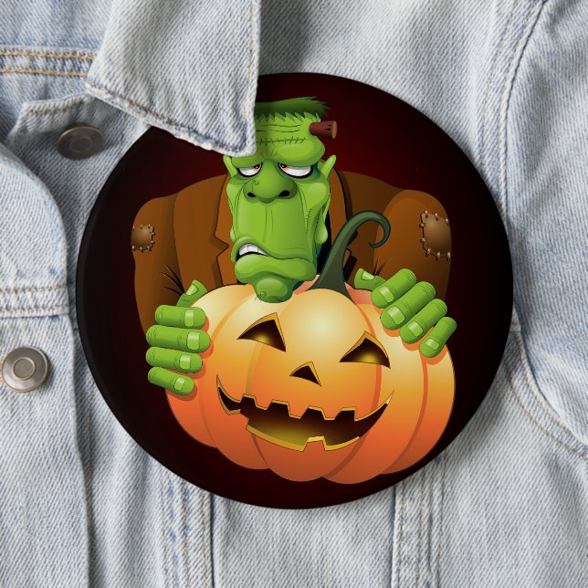 Bóton Redondo 15.24cm Cartoon Frankenstein Monster com Pumpkin (In Situ)