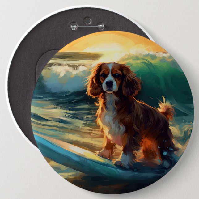 Bóton Redondo 15.24cm Cavalier King Beach Surfing Painting (Frente & Verso)