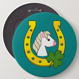 Bóton Redondo 15.24cm Cavalo Branco Bonito com Sapato de Cavalo Ouro, Sh