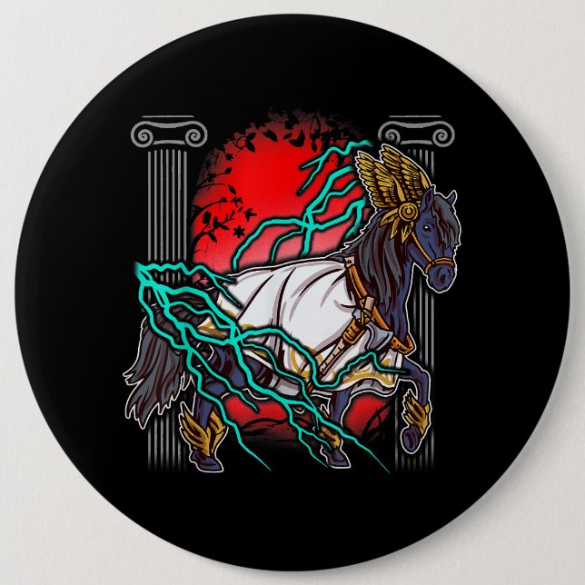 Bóton Redondo 15.24cm Cavalo Mitos Gregos Zeus Deuses Antigos Equine Lig (Frente)