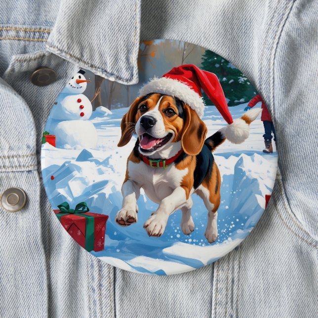 Bóton Redondo 15.24cm Cena de Neve de Natal do Beagle (In Situ)
