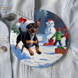 Bóton Redondo 15.24cm Cena de Neve Festiva de Natal Affenpinscher