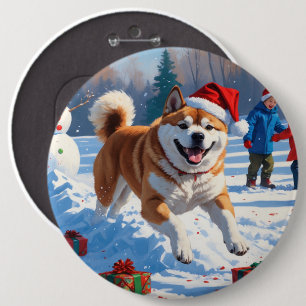 Bóton Redondo 15.24cm Cena de neve festiva de Natal Akita