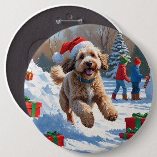 Bóton Redondo 15.24cm Cena de neve festiva de Natal Bernedoodle