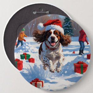 Bóton Redondo 15.24cm Cena de neve festiva de Natal do Brittany Spaniel