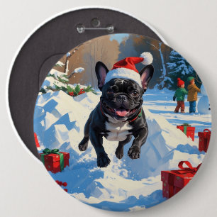 Bóton Redondo 15.24cm Cena de neve festiva de Natal do Bulldog Francês P