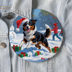 Bóton Redondo 15.24cm Cena de Neve Festiva de Natal Kelpie australiana