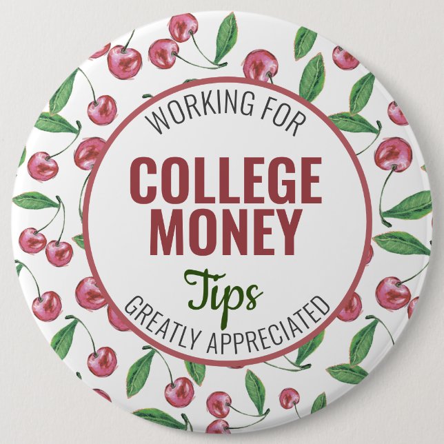 Bóton Redondo 15.24cm Cerejas Vermelhas, Dicas Apreciadas, Dinheiro Colé (Frente)