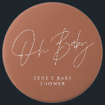 Bóton Redondo 15.24cm Chá de fraldas de terracotta moderna e mínima<br><div class="desc">O chá de fraldas escreve o terracota natural boêmico moderno e o design do botão de apodrecimento do partido elegante branco. Ideal design de festa mínima de chá de fraldas contemporânea.</div>