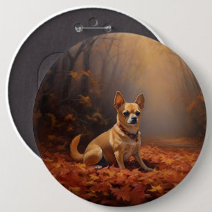 Bóton Redondo 15.24cm Chihuahua nas Folhas de Outono Caem Inspiração