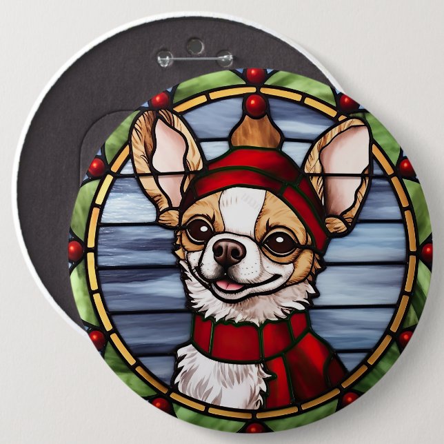 Bóton Redondo 15.24cm Chihuahua Sied Glass Christmas (Frente & Verso)