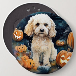 Bóton Redondo 15.24cm Cockapoo De Halloween Com Pumpkins Assustado
