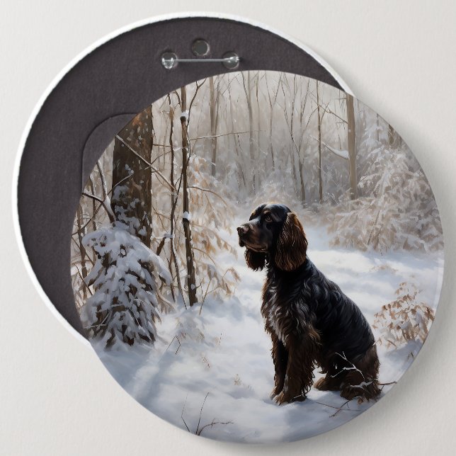 Bóton Redondo 15.24cm Cocker Spaniel Deixe Nevar Natal (Frente & Verso)