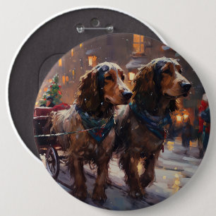Bóton Redondo 15.24cm Cocker Spaniel Inglês Temporada Festiva de Natal