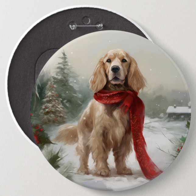 Bóton Redondo 15.24cm Cocker Spaniel no Natal na Neve (Frente & Verso)