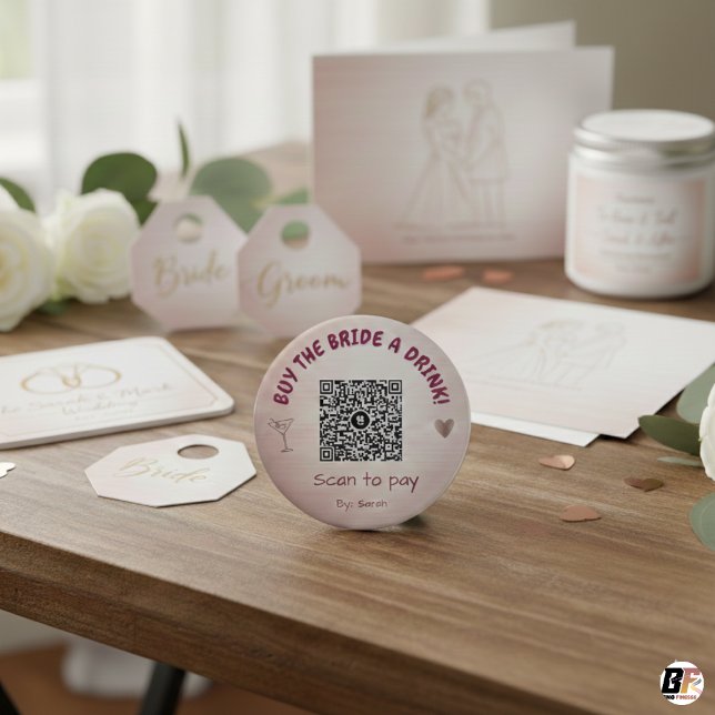 Bóton Redondo 15.24cm Código QR personalizado em ouro rosa "Compre uma b (Criador carregado)