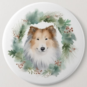 Bóton Redondo 15.24cm Collie Christmas Wreath Festivo Pup