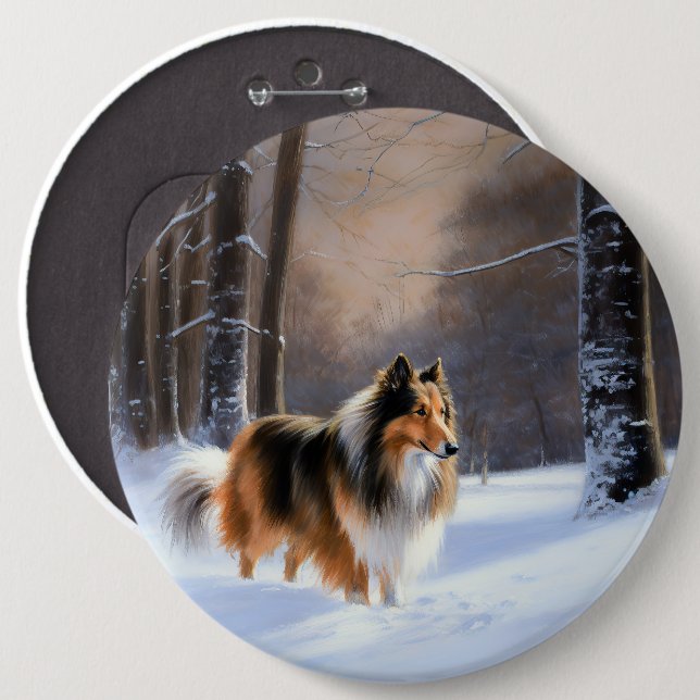 Bóton Redondo 15.24cm Collie, deixa nevar o Natal (Frente & Verso)