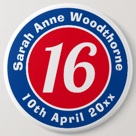 Bóton Redondo 15.24cm Comemoração de Aniversário com Nome, Idade e Data