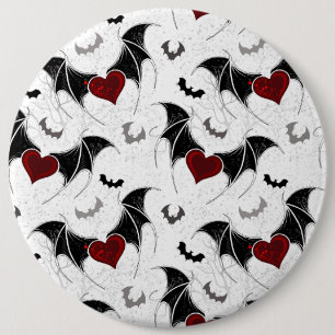 Bóton Redondo 15.24cm Coração de Halloween com asas de morcego preto