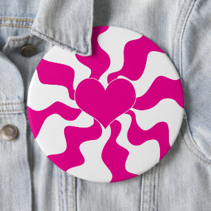 Bóton Redondo 15.24cm Coração do Amor em Magenta e Branco