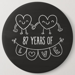 Bóton Redondo 15.24cm Corações Gift Chalk do 87.º aniversário