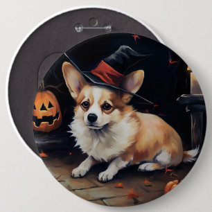 Bóton Redondo 15.24cm Corgi Abóboras Halloween Assustador
