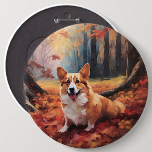 Bóton Redondo 15.24cm Corgi no outono Folhas caem inspiração